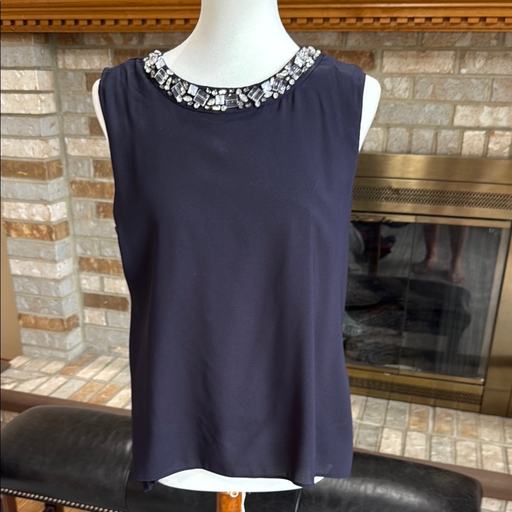 Ann Taylor Blue Sleeveless Embellished Blouse